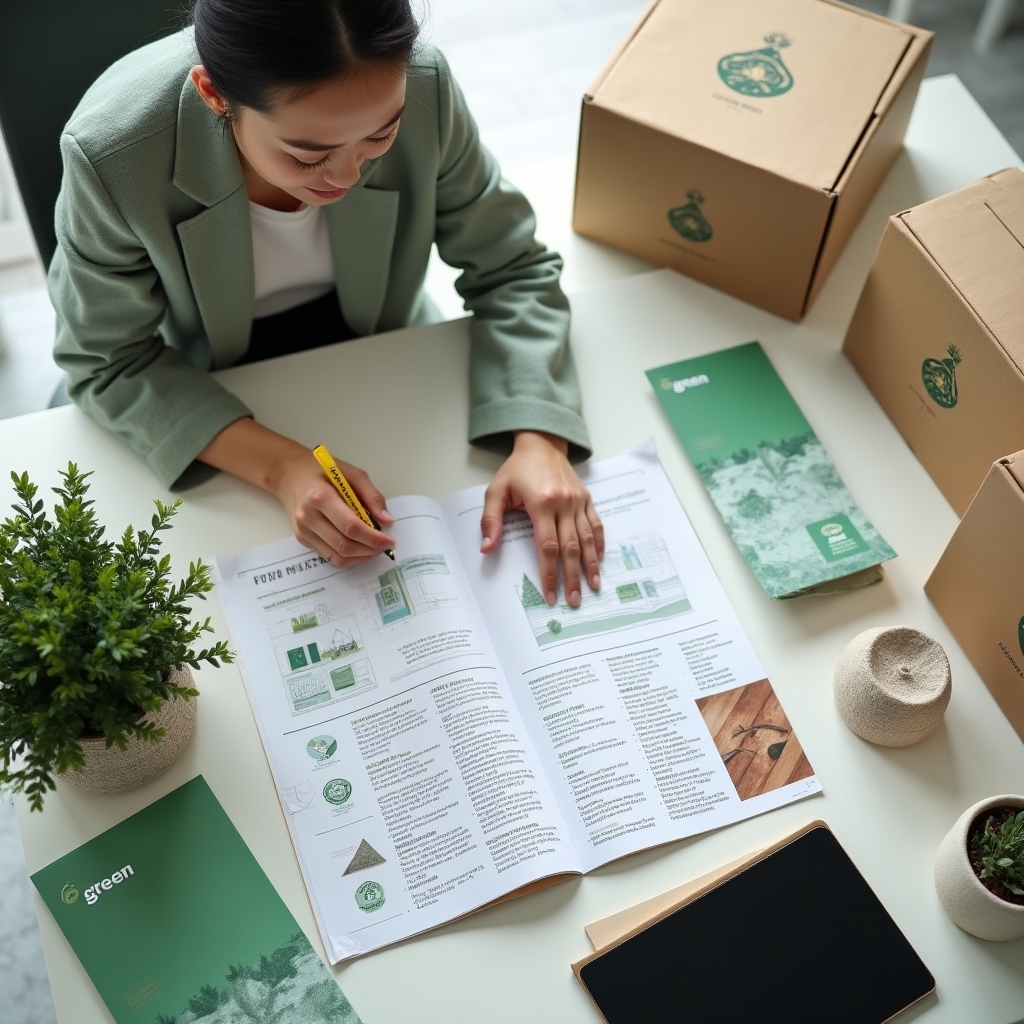 Vergleich von Produktlabels und technischen Datenblättern auf einem Schreibtisch